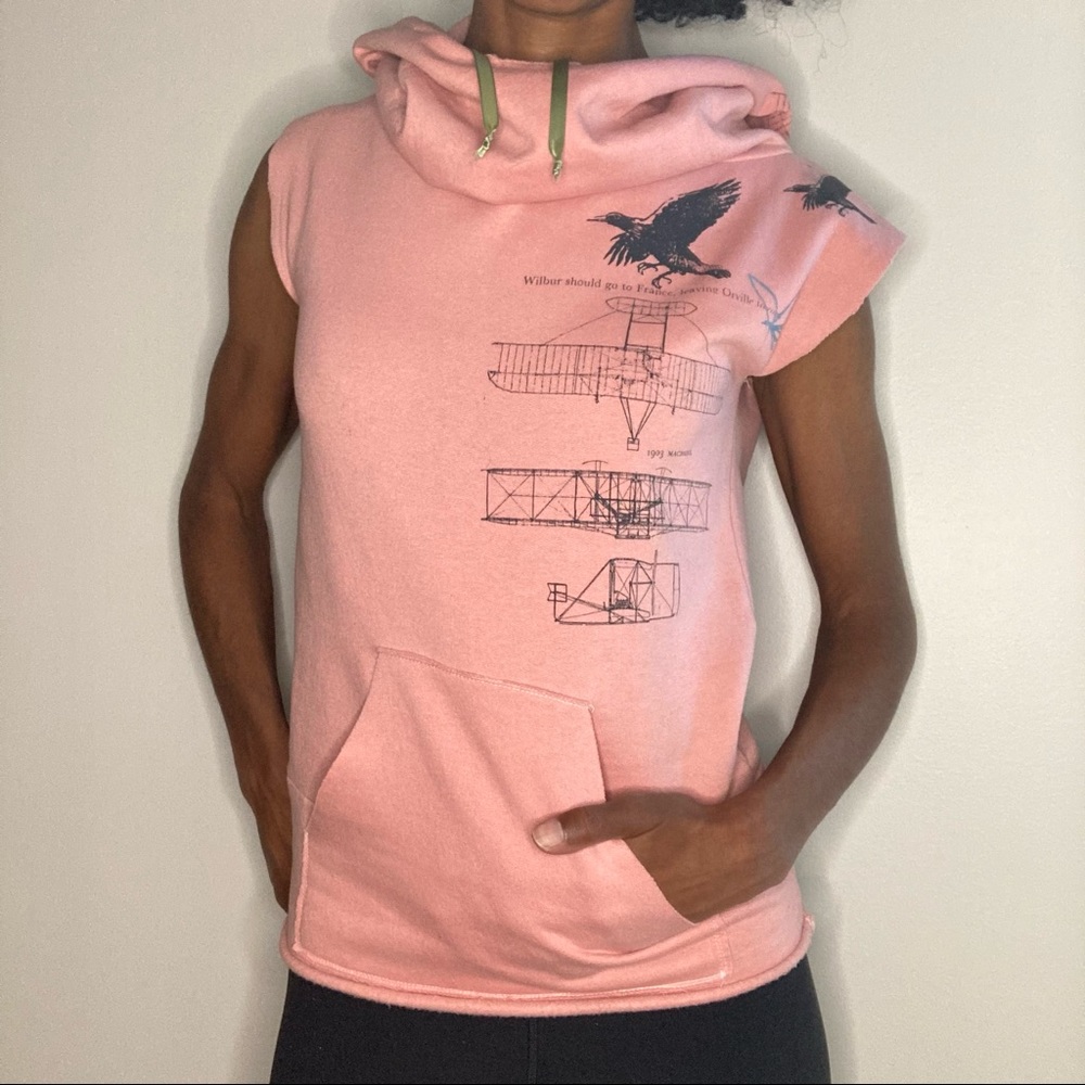 Dear Pony Pink Hoodie with Cut Off Sleeves Shirt